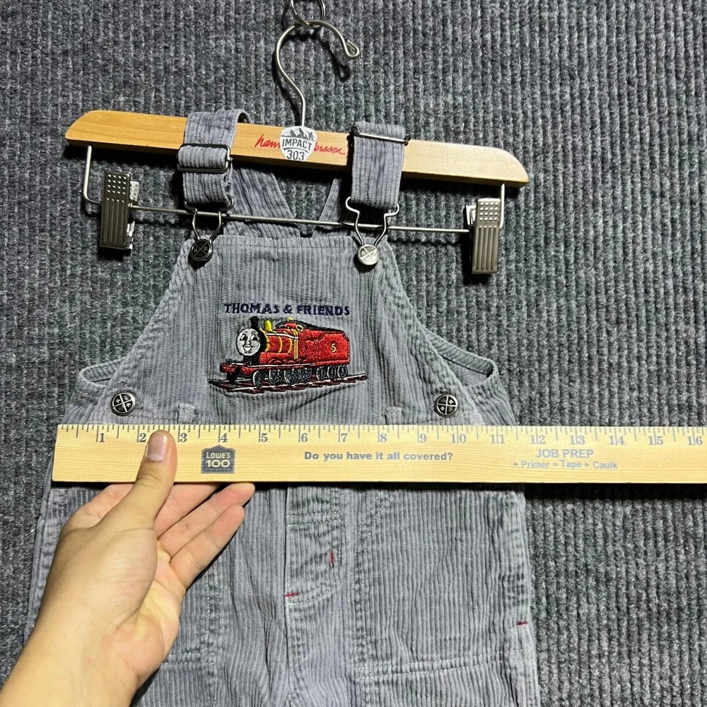 Vintage Thomas & Friends Overalls Toddler 12M Grey Corduroy Embroidered James